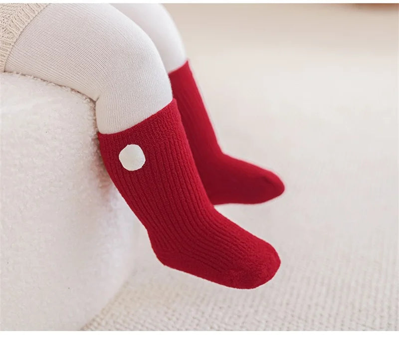 0-12Y Children Winter Plush Socks Christmas New Year Red Newborn Baby Toddler Socken Thicken Warm Boys Girls Children Stockings