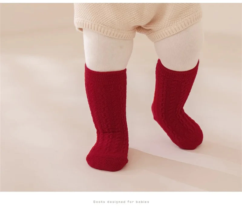 0-12Y Children Winter Plush Socks Christmas New Year Red Newborn Baby Toddler Socken Thicken Warm Boys Girls Children Stockings