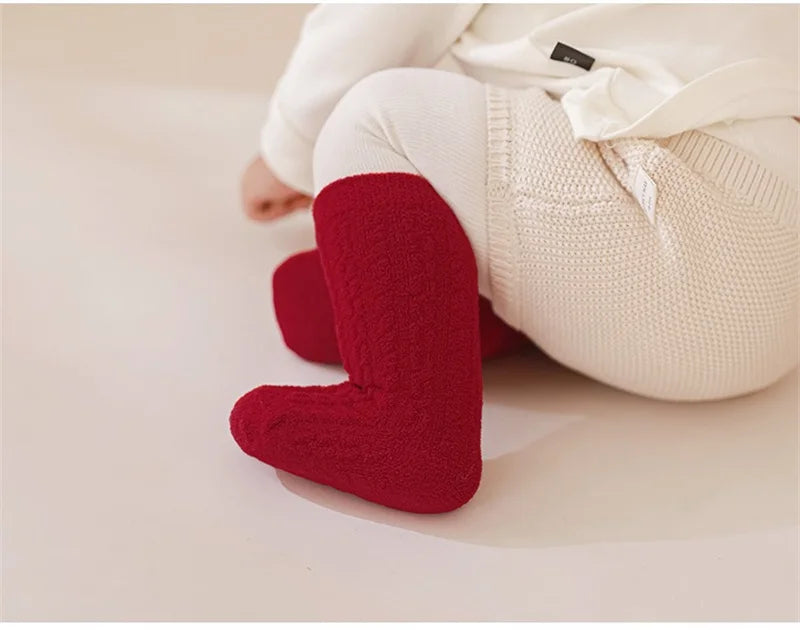 0-12Y Children Winter Plush Socks Christmas New Year Red Newborn Baby Toddler Socken Thicken Warm Boys Girls Children Stockings