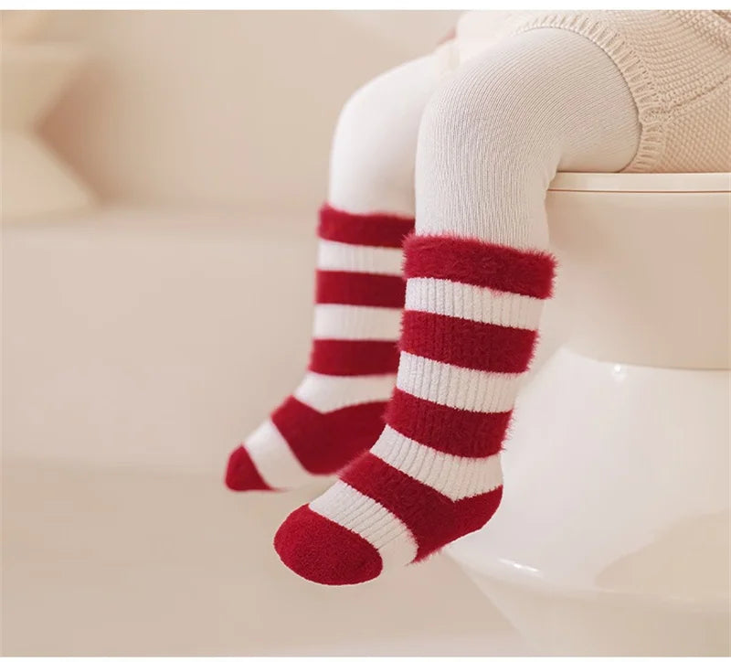 0-12Y Children Winter Plush Socks Christmas New Year Red Newborn Baby Toddler Socken Thicken Warm Boys Girls Children Stockings