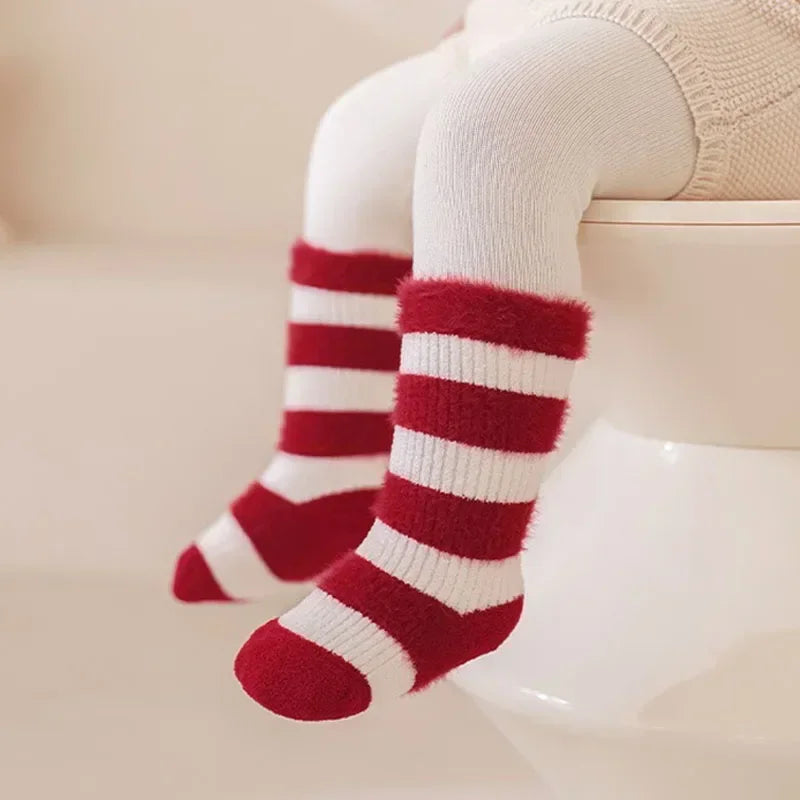0-12Y Children Winter Plush Socks Christmas New Year Red Newborn Baby Toddler Socken Thicken Warm Boys Girls Children Stockings