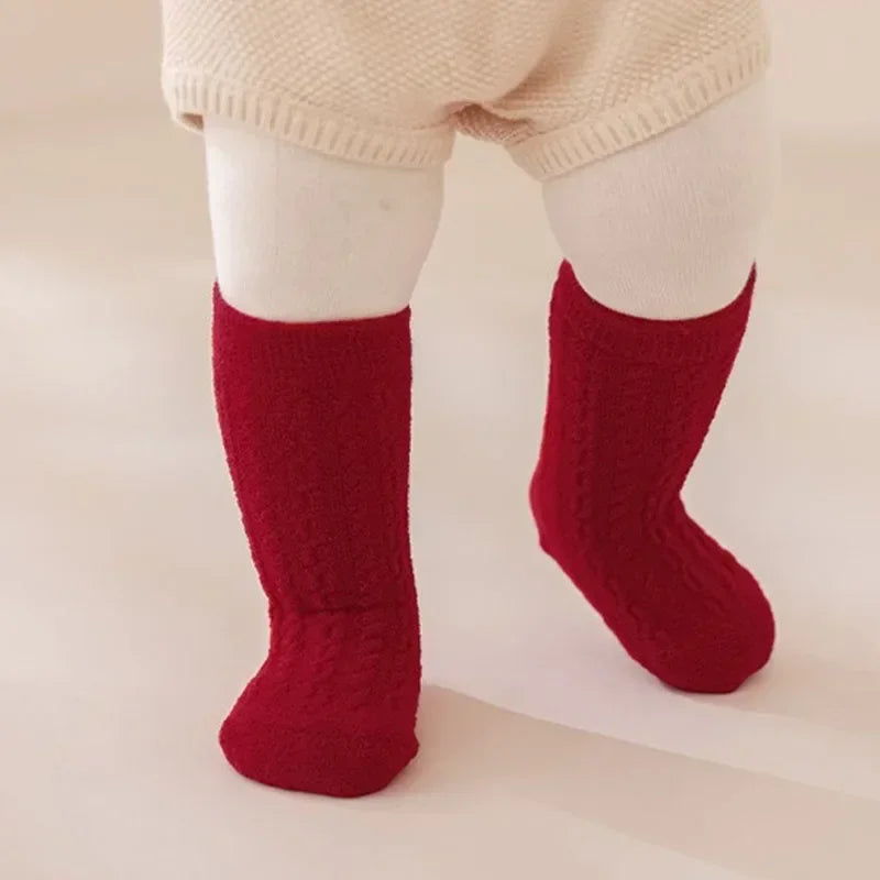 0-12Y Children Winter Plush Socks Christmas New Year Red Newborn Baby Toddler Socken Thicken Warm Boys Girls Children Stockings