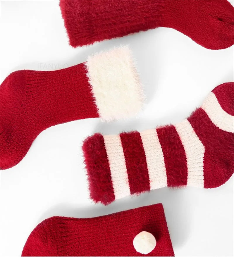 0-12Y Children Winter Plush Socks Christmas New Year Red Newborn Baby Toddler Socken Thicken Warm Boys Girls Children Stockings