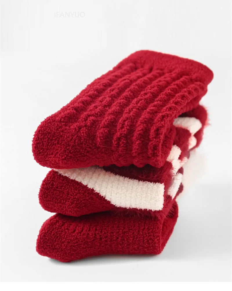 0-12Y Children Winter Plush Socks Christmas New Year Red Newborn Baby Toddler Socken Thicken Warm Boys Girls Children Stockings