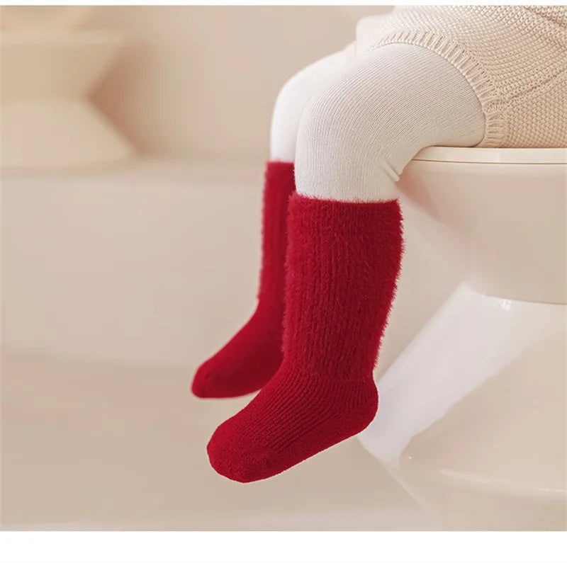 0-12Y Children Winter Plush Socks Christmas New Year Red Newborn Baby Toddler Socken Thicken Warm Boys Girls Children Stockings