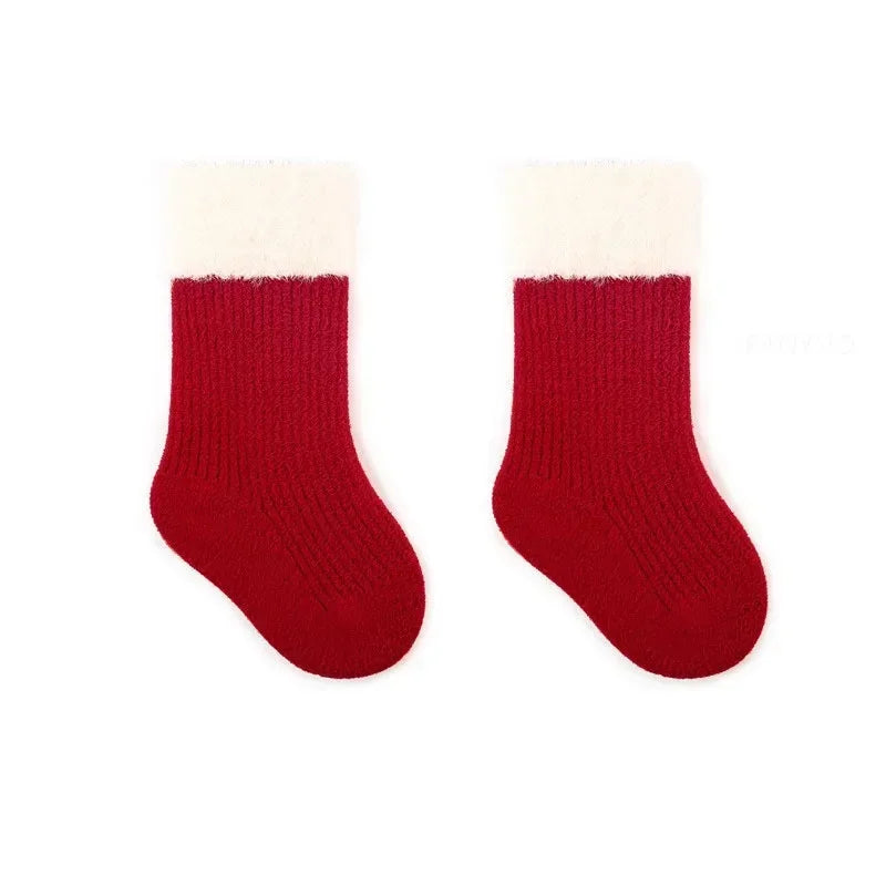 0-12Y Children Winter Plush Socks Christmas New Year Red Newborn Baby Toddler Socken Thicken Warm Boys Girls Children Stockings