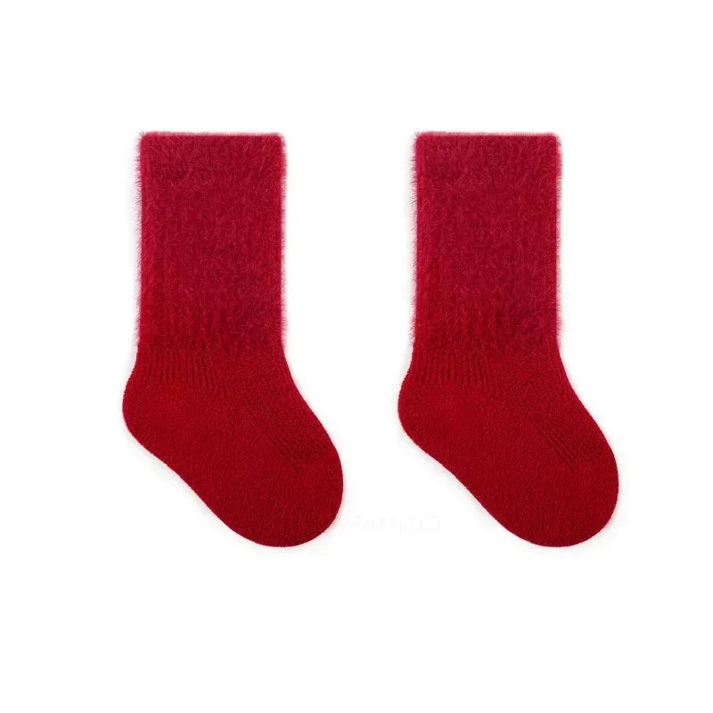 0-12Y Children Winter Plush Socks Christmas New Year Red Newborn Baby Toddler Socken Thicken Warm Boys Girls Children Stockings